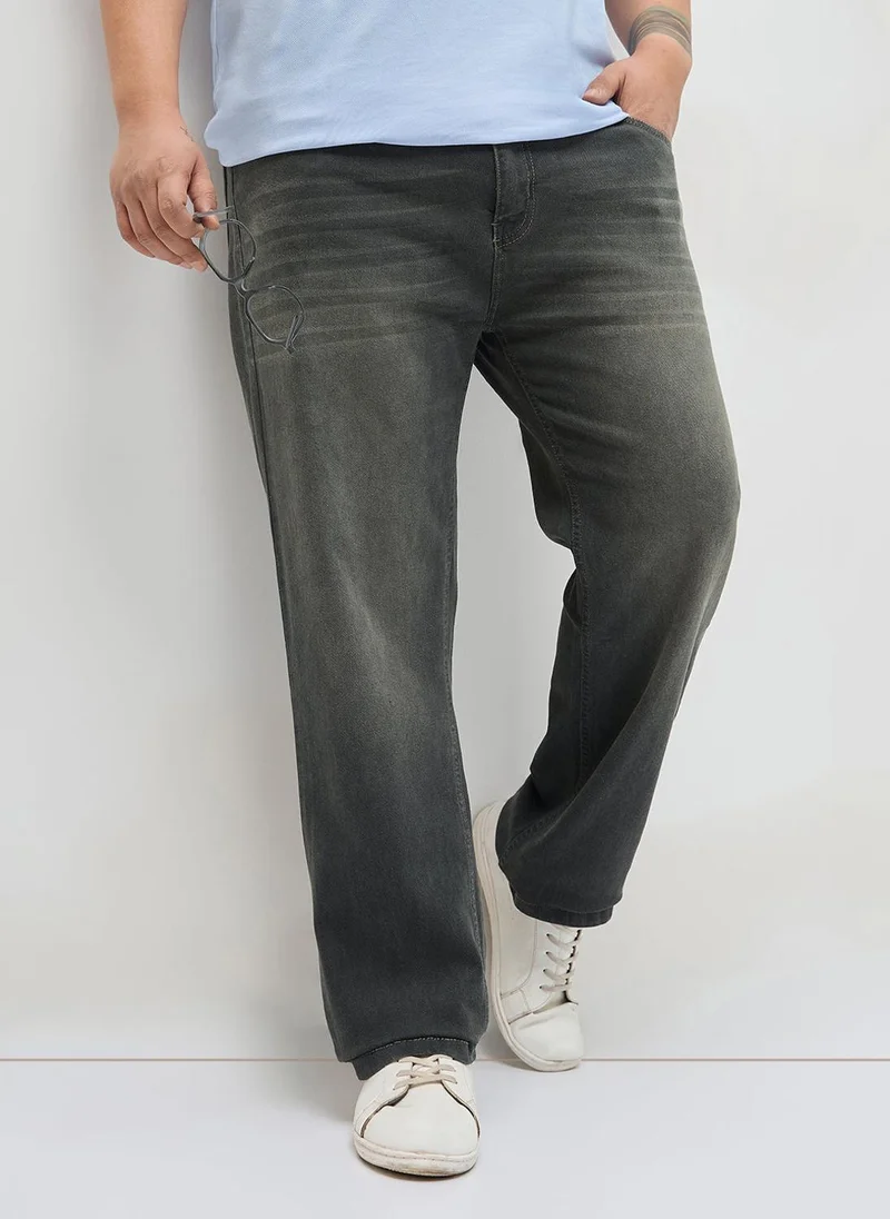 أوربانو فاشن Urbano Plus Men's Dark Grey Regular Fit Heavy Washed Denim Jeans Stretchable